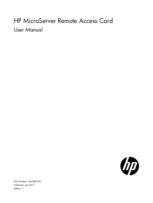 Hp Microserver Remote Access Card User Manual